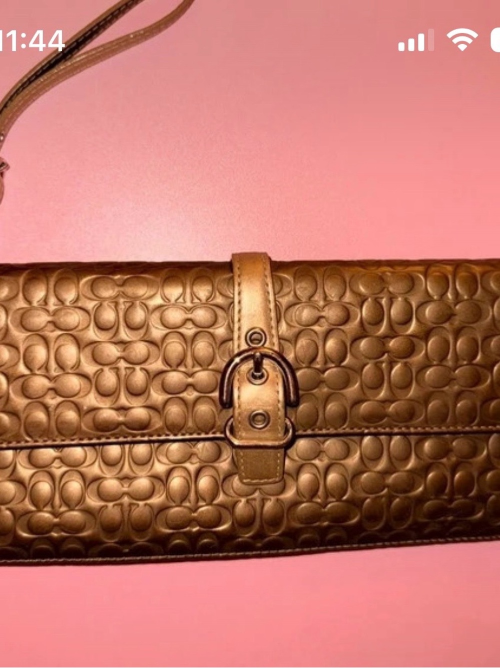 Unique Coach Women's Embossed Metallic Clutch Bag in Bronze